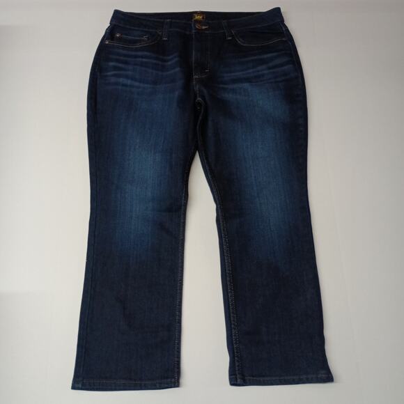 Lee Regular Fit Straight Leg Jeans Women's 16 Petite Blue Mid Rise Dark Wash - Picture 3 of 8